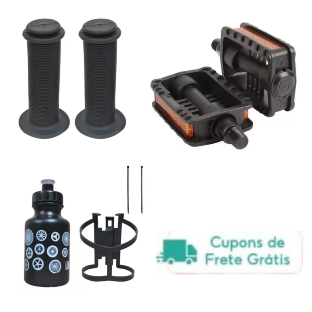 Pedal Metalciclo Bicicleta Aro 16 Infantil + Manopla Criança + Garrafa 300ml Bicicleta Aro 12 14 16 Infantil PRETO