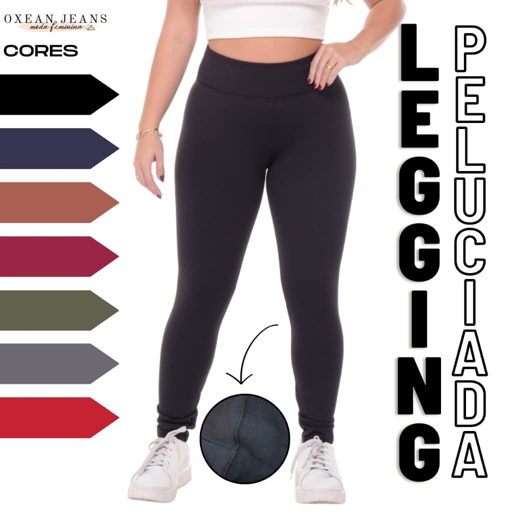 Legging Flanelada Cintura Alta Calça Feminina Levanta Bumbum Leg Peluciada Zero Transparência