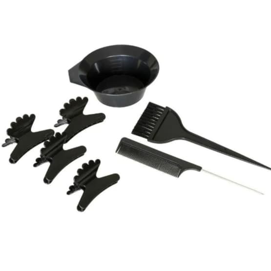 Kit Pintura de Cabelo Preto 7 Peças Pincel Pente Tigela Prendedores
