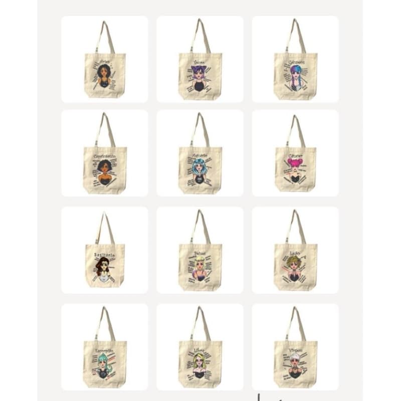 Ecobag Algodão Cru Desenho Garota Signo Sacola bolsa de praia Bolsa Ecológica Girl Feminina SK