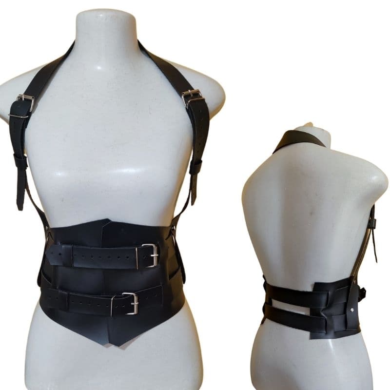 Cinto corset  de couro harmess arreio com suspensório