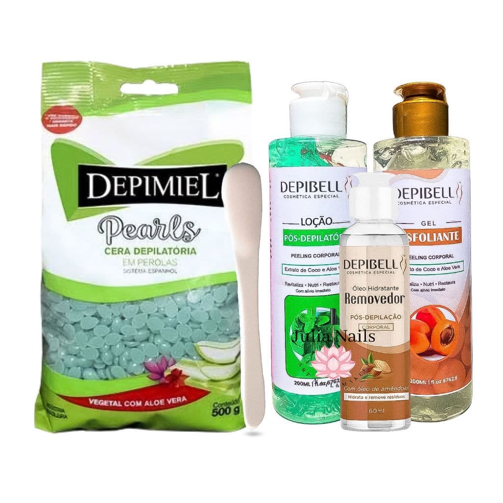 Kit Depilação Cera Quente 500g + Loção Esfoliante + Óleo Removedor DEPIBELL + Espátula N°20