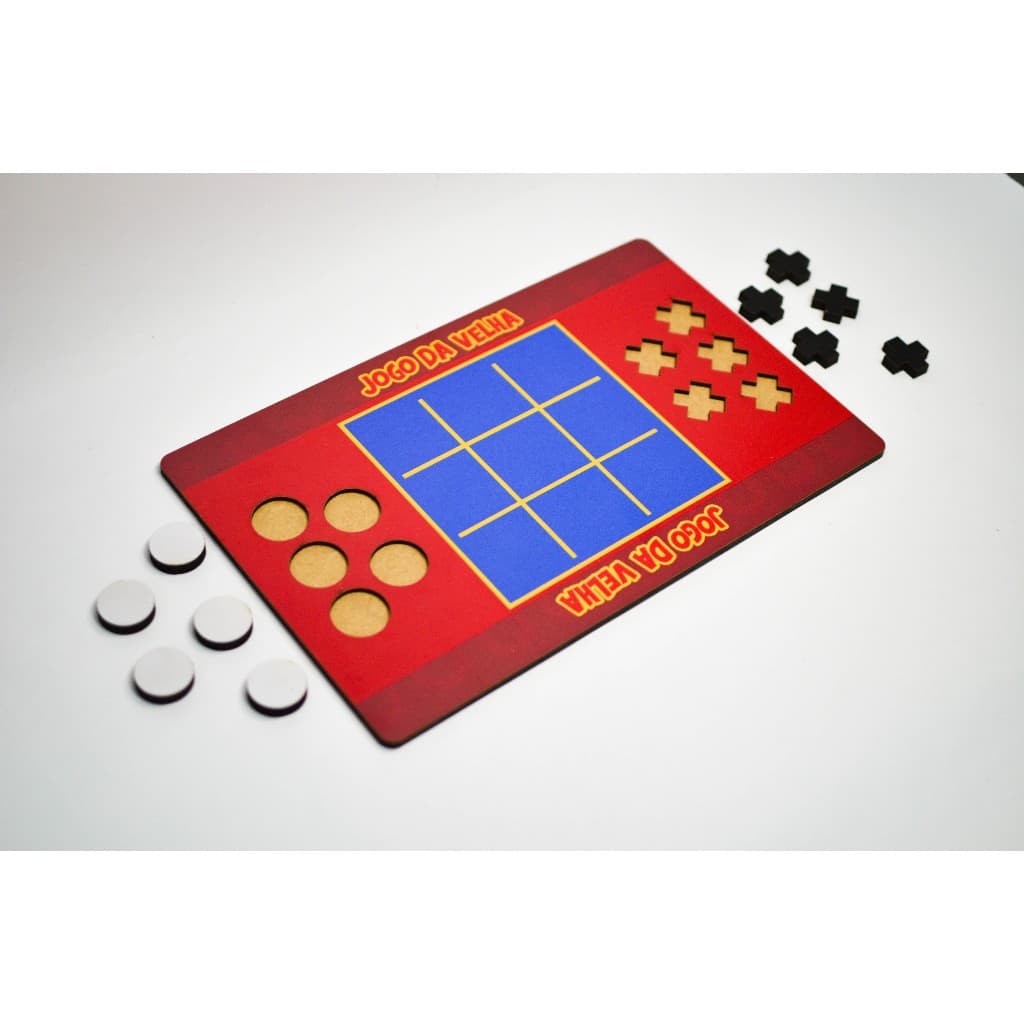 Jogo da velha em MDF 18,5X30 tabuleiro brinquedo presente educativo pedagógico colorido sensorial montessori