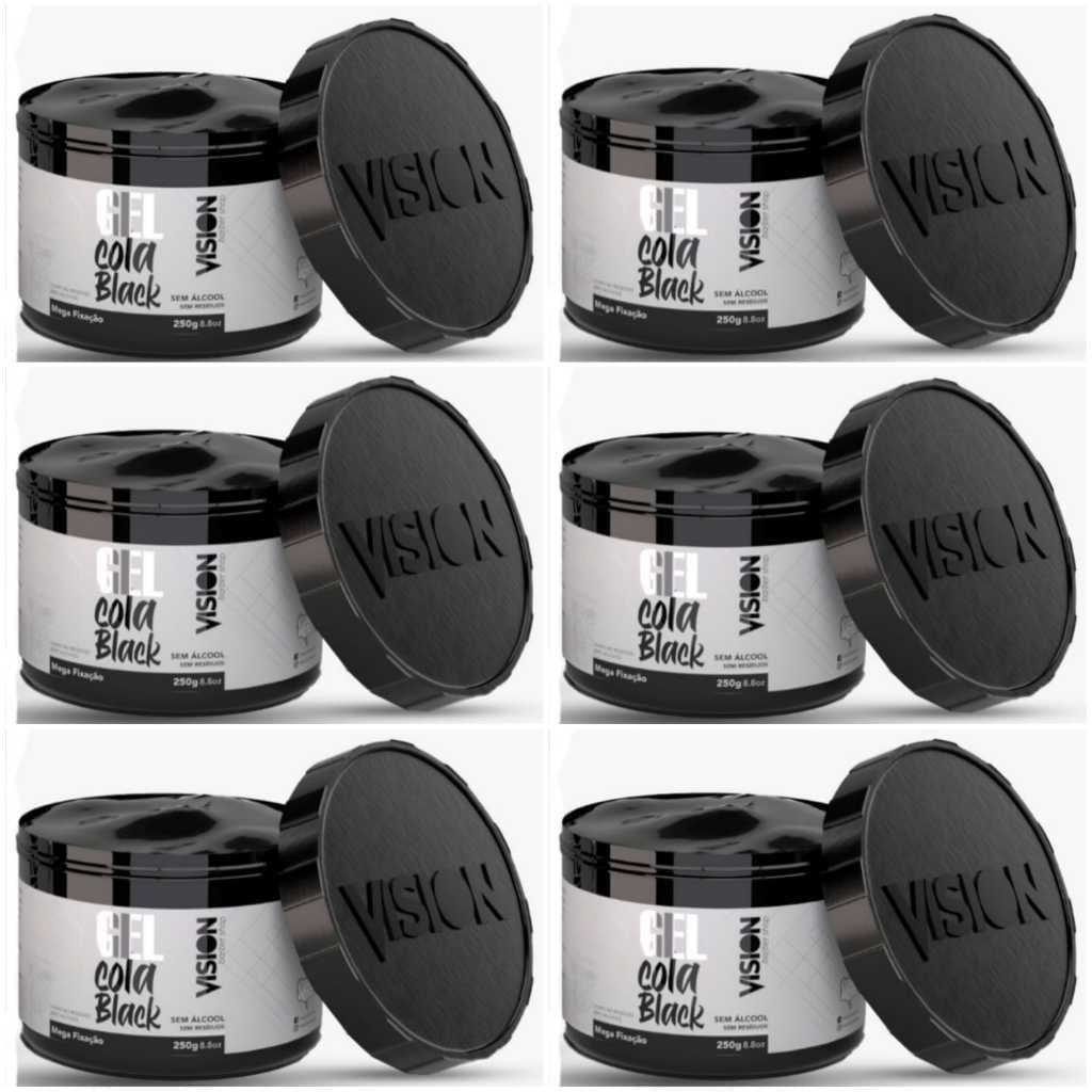 Kit Gel Cola Black Vision Barber Shop 250g Mega Fixação - 06 Unidades