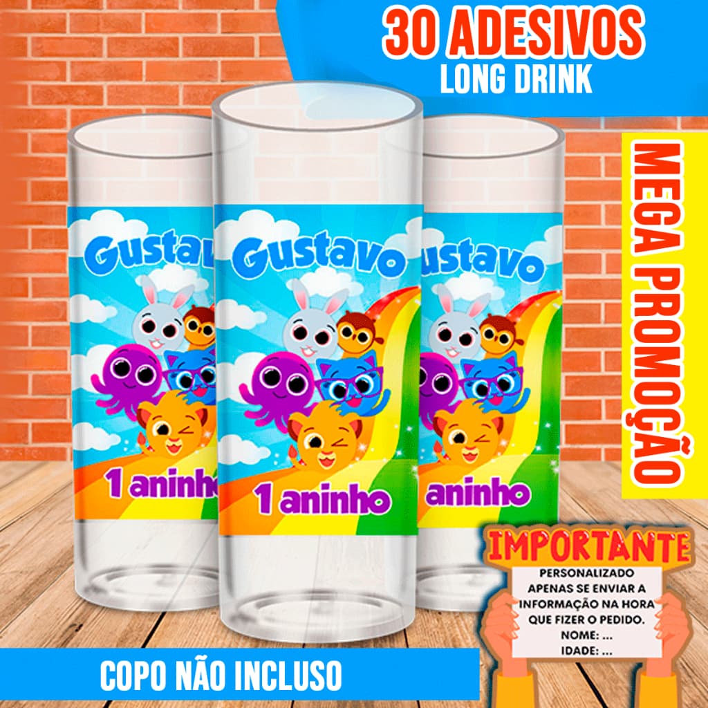 30 Adesivos para copo Long Drink Personalizado com nome