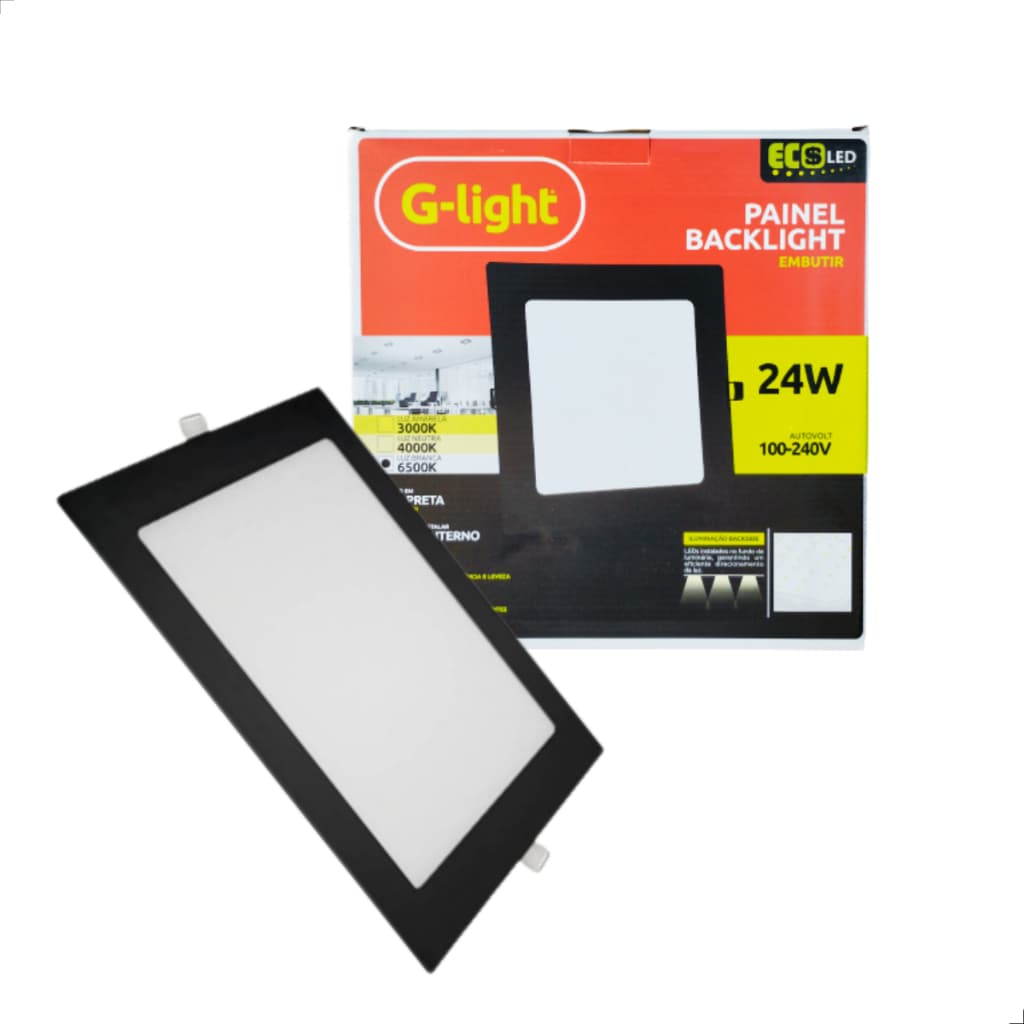 Painel Plafon Embutir Preto 24w 30x30 Branco Frio Bivolt