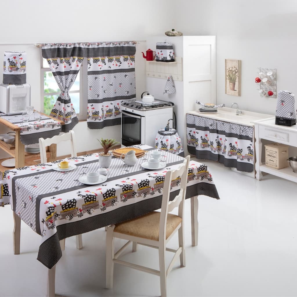 Kit 10 Peças Jogo De Cozinha Estampado Completo Com Toalha De Mesa