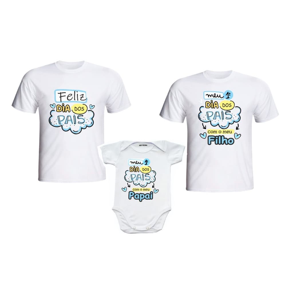Kit Dia da Mães 2 Camisetas e  Body Meu Primeiro Dia Das Mães Papai Mamãe e Filho - 3 peças