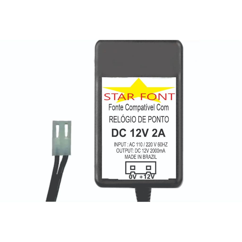 Fonte DC 12V 2A 2 Vias Para Relogio Ponto Rb-512 Dimep D15719286