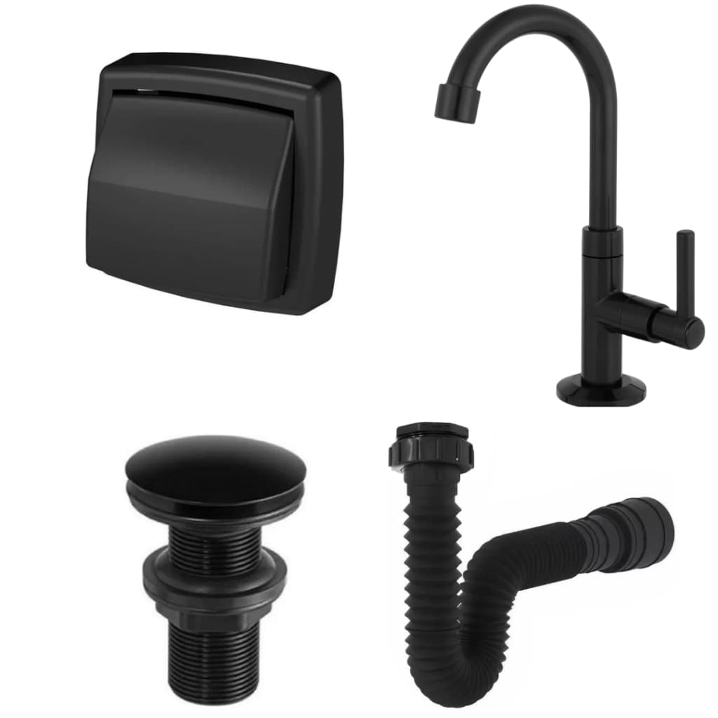 Kit Lavabo Preto Conjunto De Banheiro 04 Peças All Black
