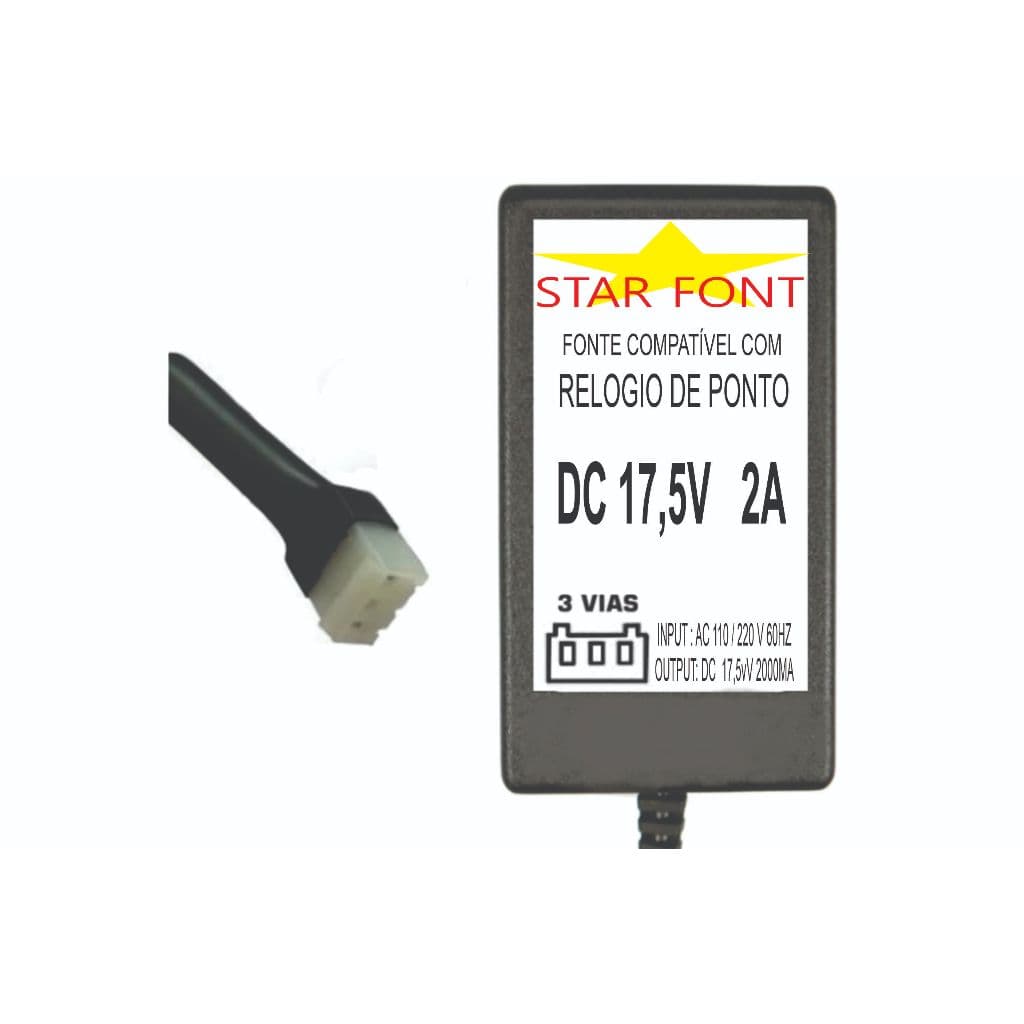 Fonte DC 17v 2A 3 Vias Para Relogio Ponto Dimep D15719540
