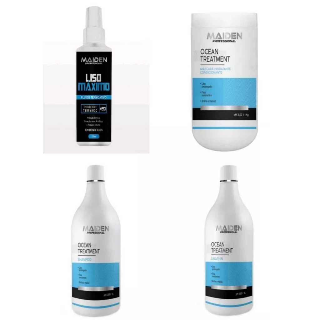 KIT OCEAN TREATMENT HIDRATANTE GRANDE E LISO MÁXIMO PROTETOR TÉRMICO MAIDEN PROFESSIONAL