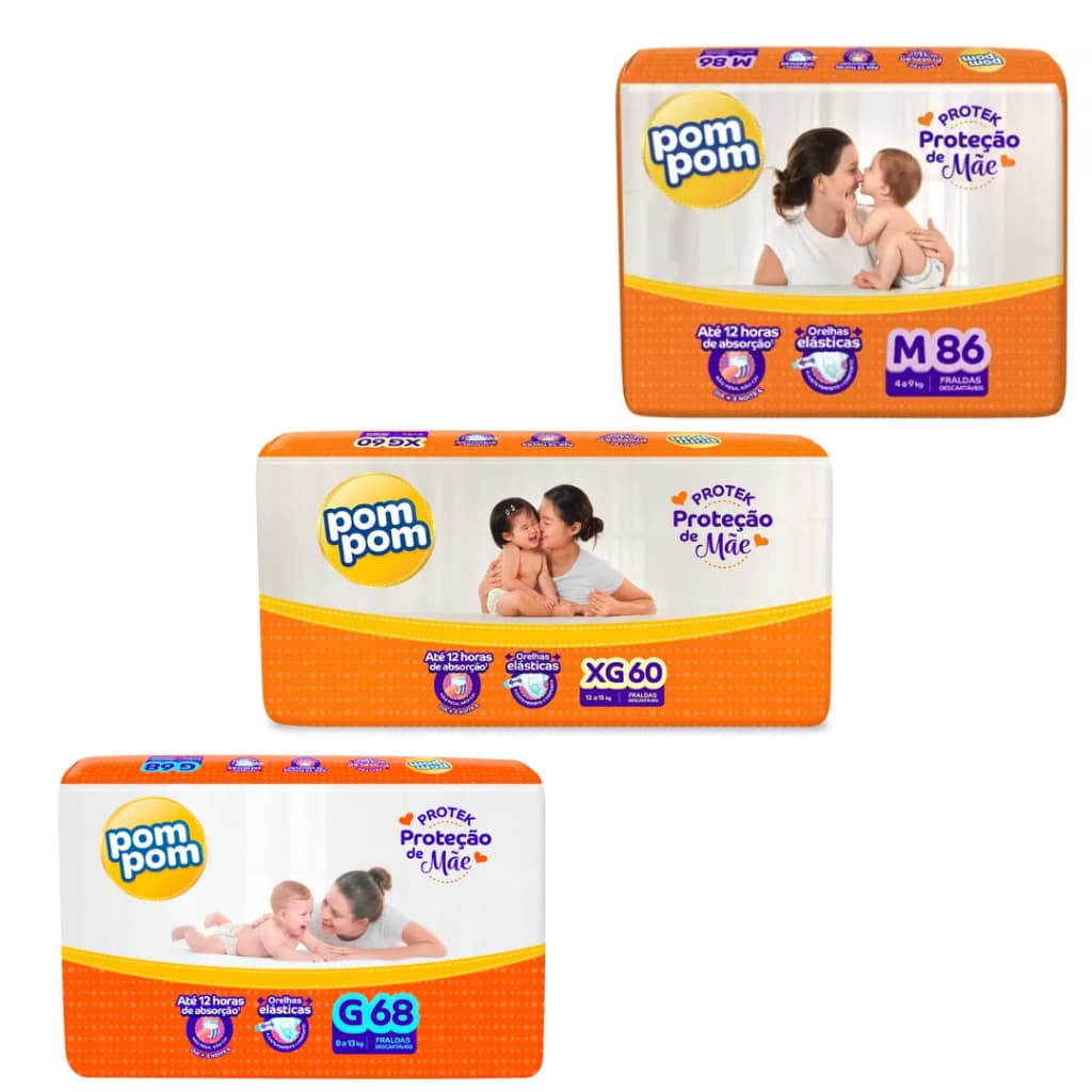 Fralda Pom Pom Derma Protek Hiper – Até 12h de Proteção (Escolha seu Tamanho)