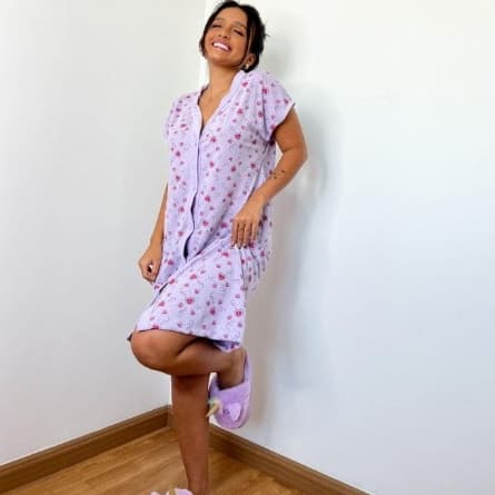 Camisola Feminina Manga Curta Confortável para Dormir