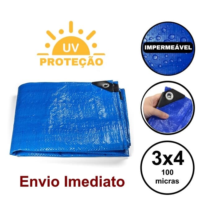 Lona Plastica Carreteiro Cobertura Impermeavel 100micras Azul 5X3