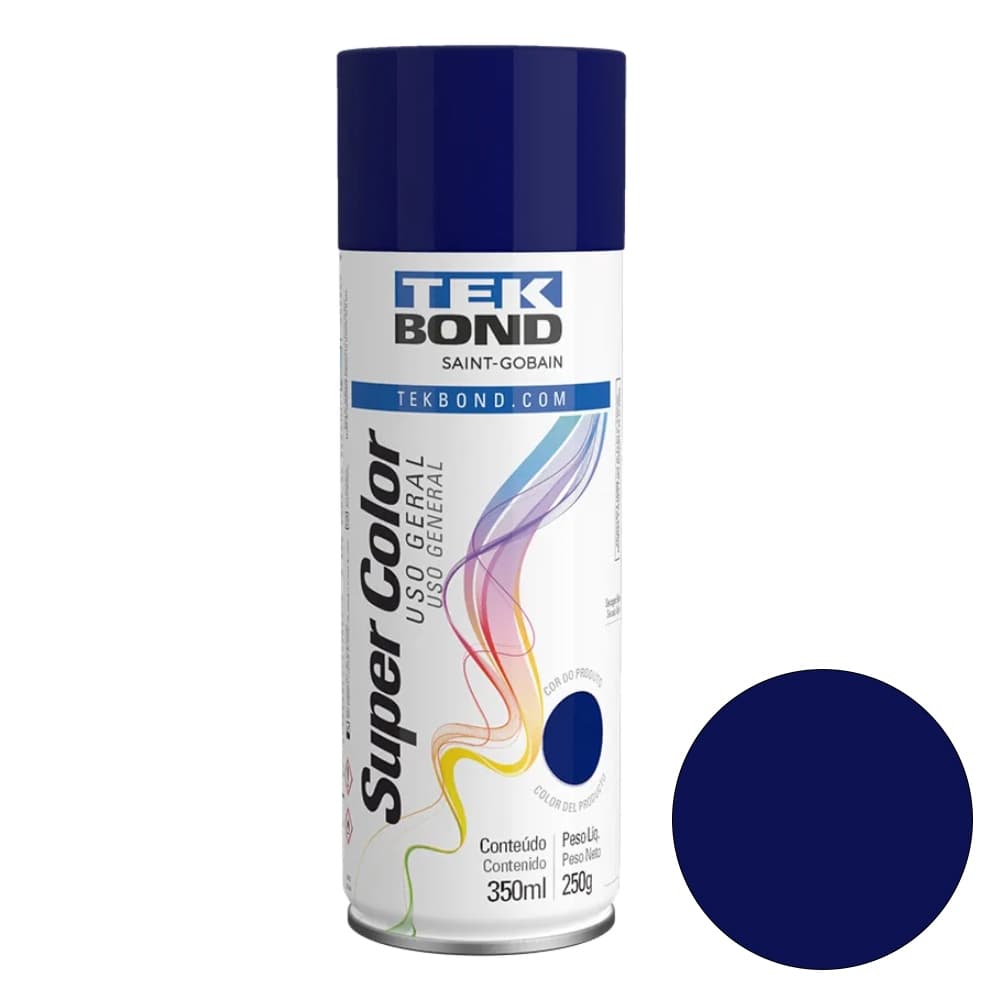 Tinta Spray Uso Geral Azul Escuro Brilhante 350ml 250g Tekbond