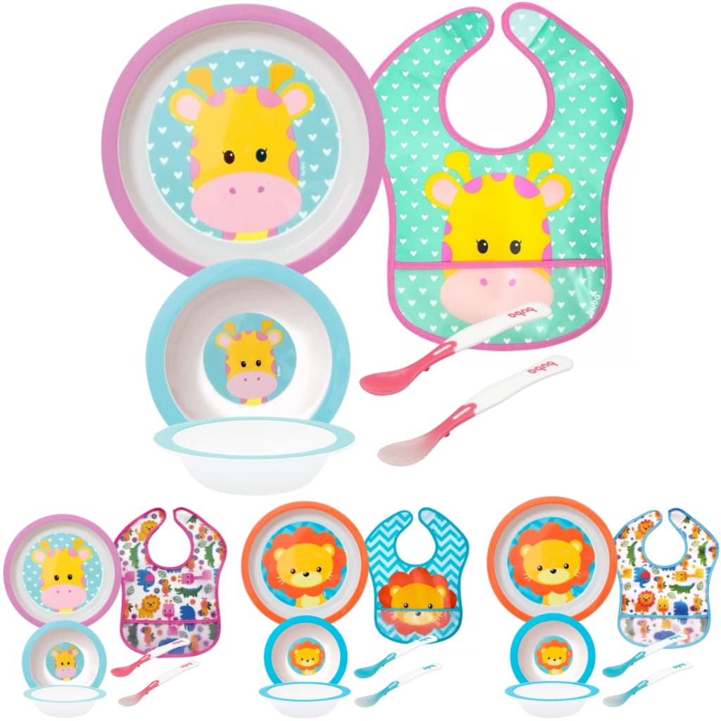 Kit Alimentação Bebê Buba Prato Raso Prato Bowl Babador Impermeável Colher Termossensível Copo de Treinamento
