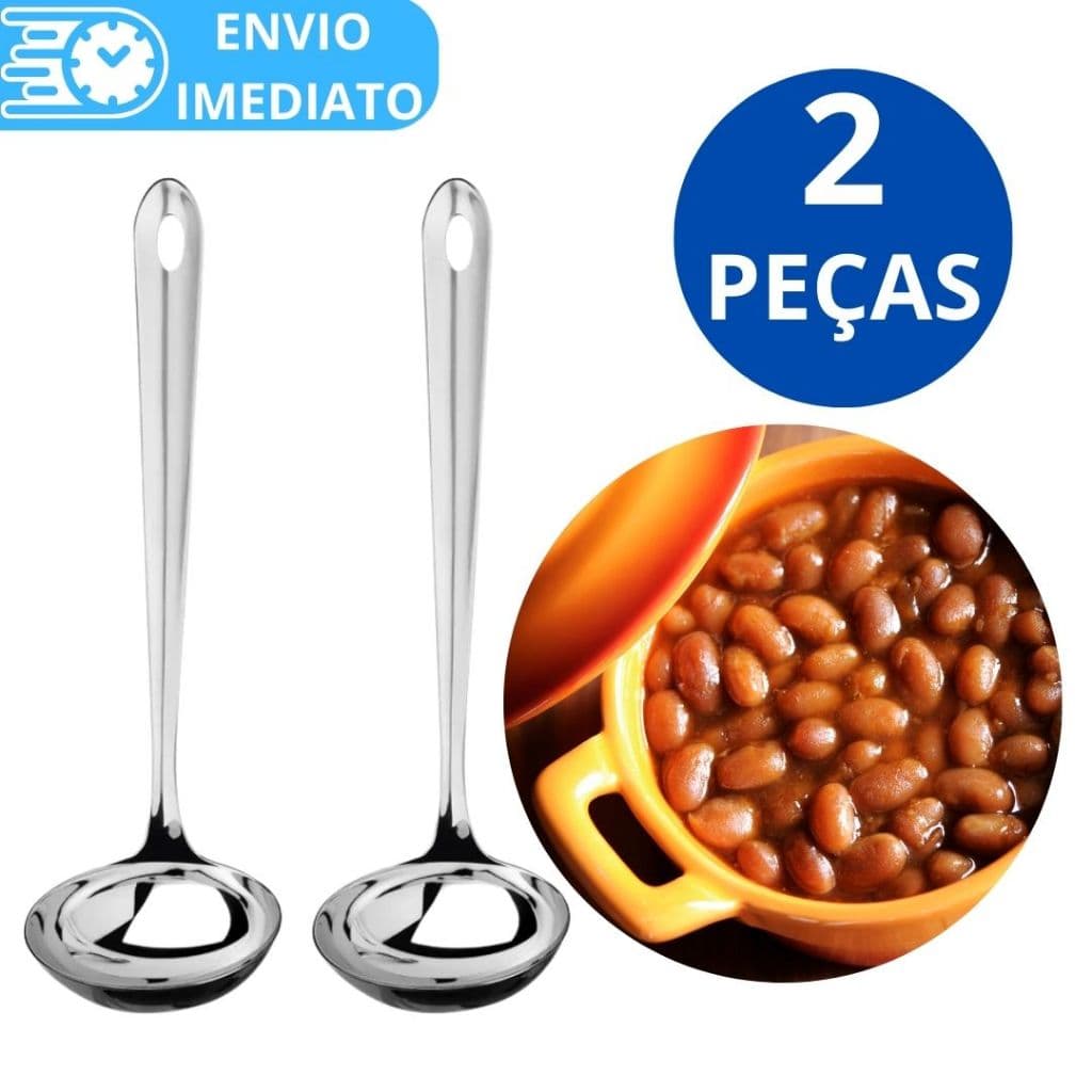 KIT 2 Concha de Feijão Aço Inox GRANDE Resistente para Servir Molho Feijão Sopa Casa Restaurante Buffet