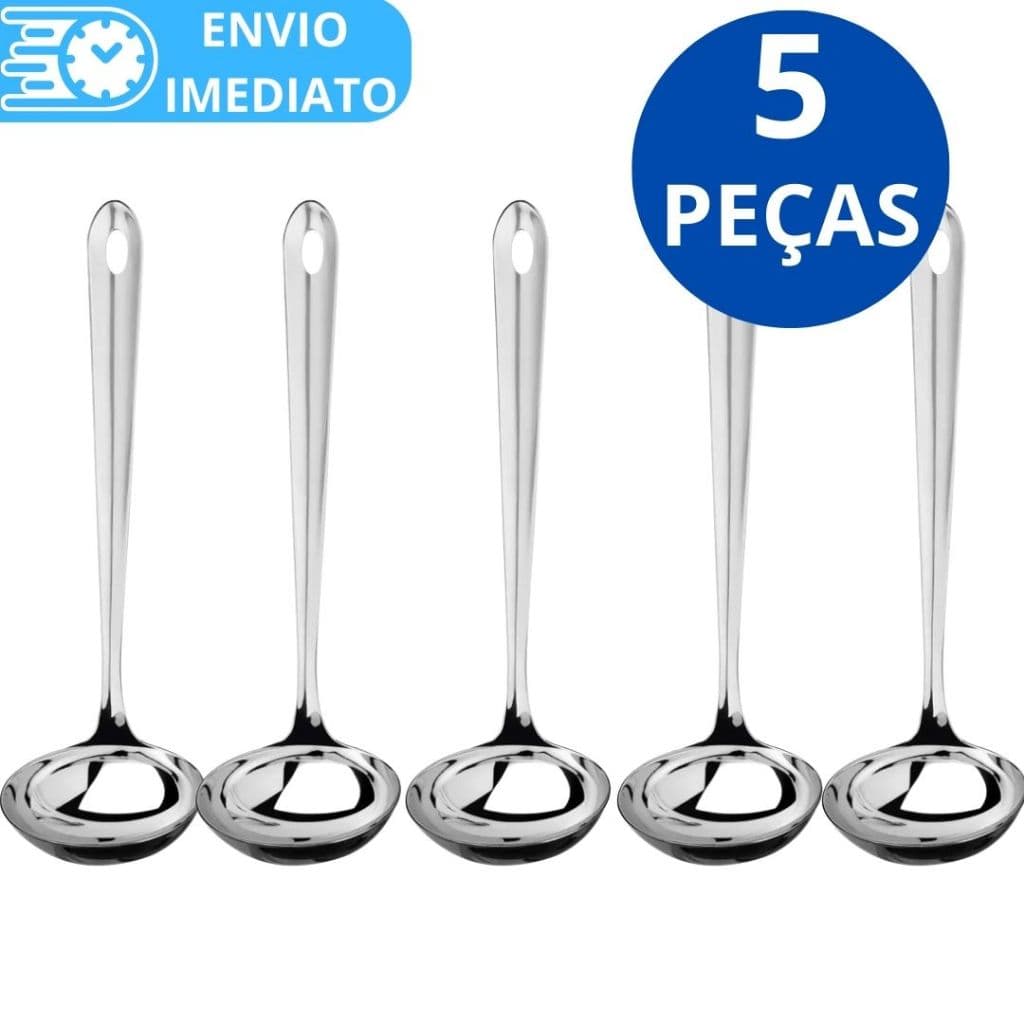 KIT 5 Concha de Feijão Aço Inox GRANDE Resistente para Servir Molho Feijão Sopa Casa Restaurante Buffet
