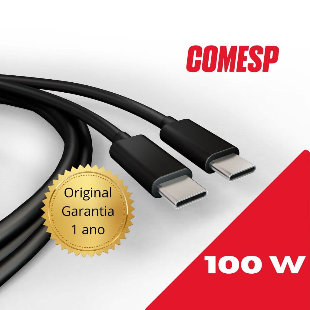 Cabo USB-C p/ USB-C Turbo - Blindado/Reforçado 100W 3A 2 Metros - Comesp