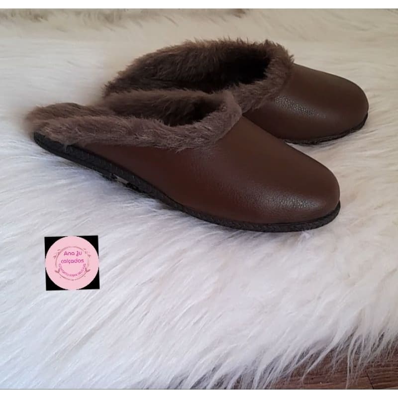 Chinelos Campeiro todo forrado com pelucia sola emborrachada antiderrapantes confortl macia  pantufa lã confortavel frio