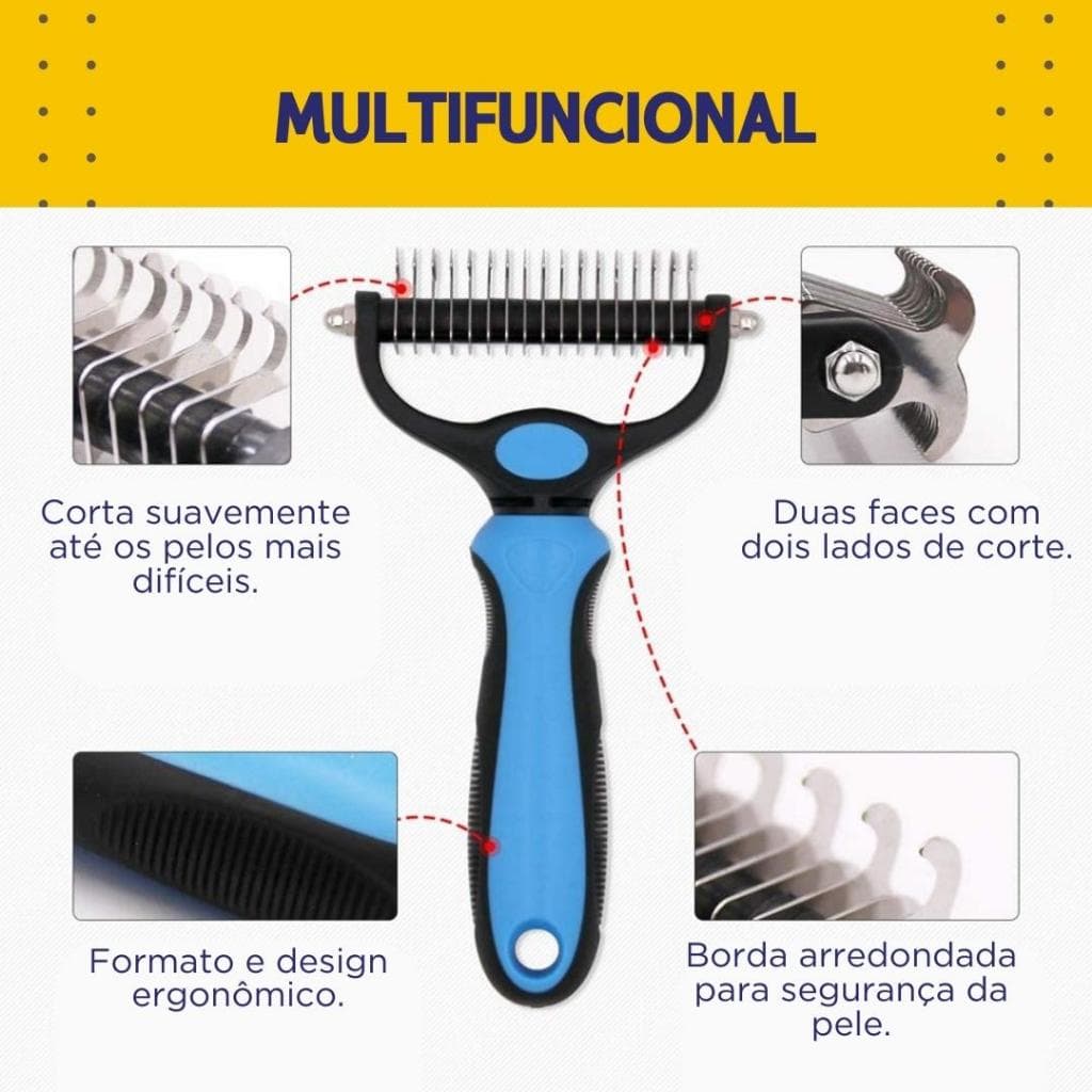 Rasqueadeira Removedor e Desembolador de Pelos  - Tira Pelos Mortos - Pet, Animais, Gato - Mazzal