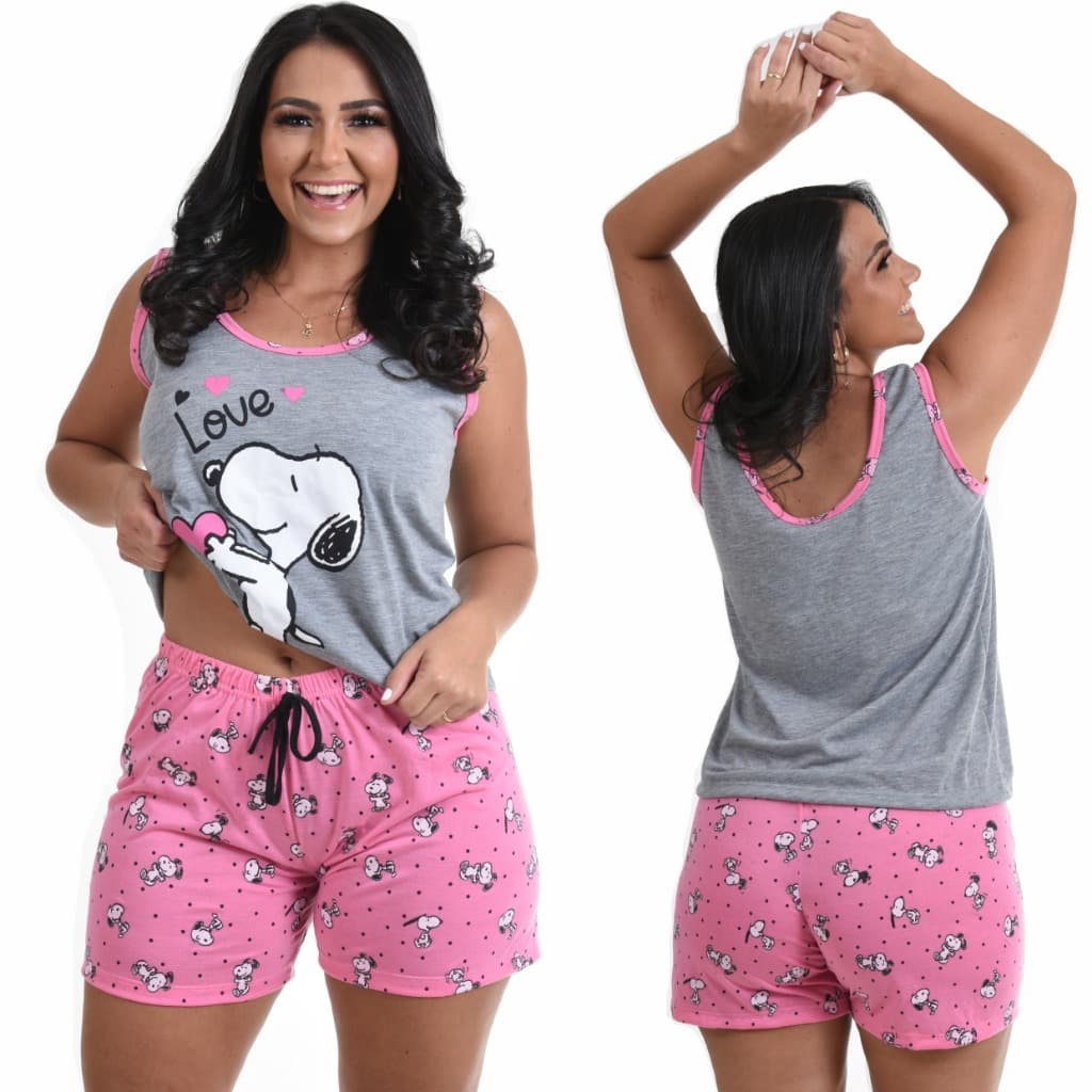Pijama Feminino Adulto Baby Doll Regata E Short Doll Verão