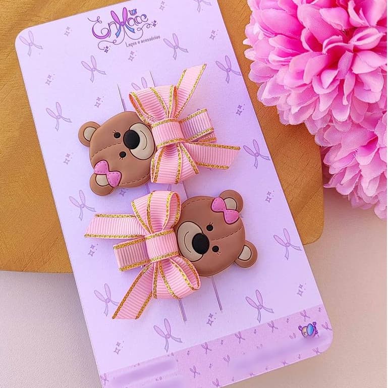 Parzinho de presilhas ursinhos laço no bico de pato acessorios de cabelo bebe menina infantil