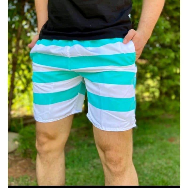 Kit Shorts Bermuda Mauricinho LISTRADO Tactel Grosso Premium Praia, Verao ( CORES VARIADAS )