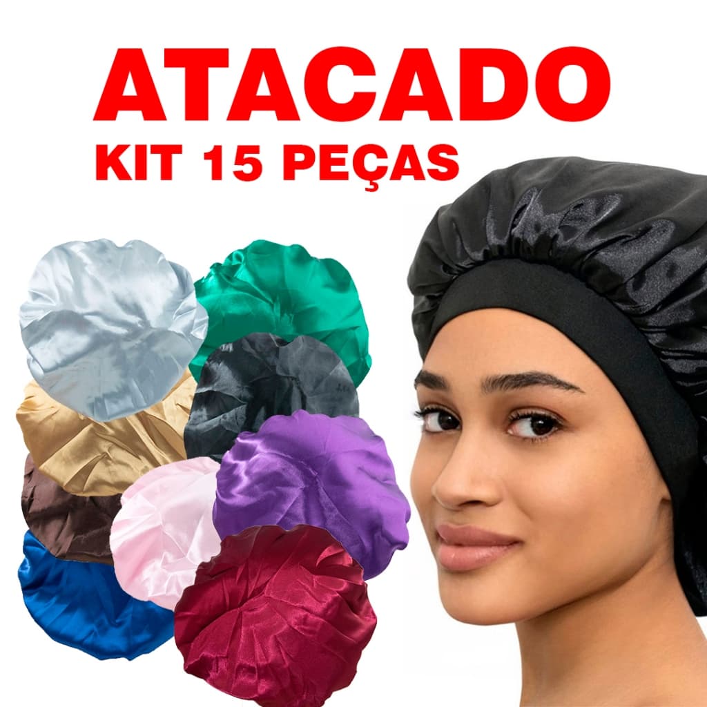 Kit 15 Toucas de Cetim Promocional AntiFrizz Alto Brilho Umectação