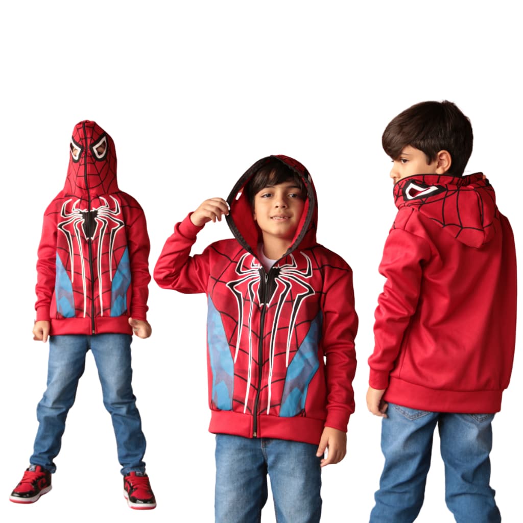 CASACO MOLETOM INFANTIL PERSONAGEM HOMEM ARANHA CAPUZ COM MÁSCARA