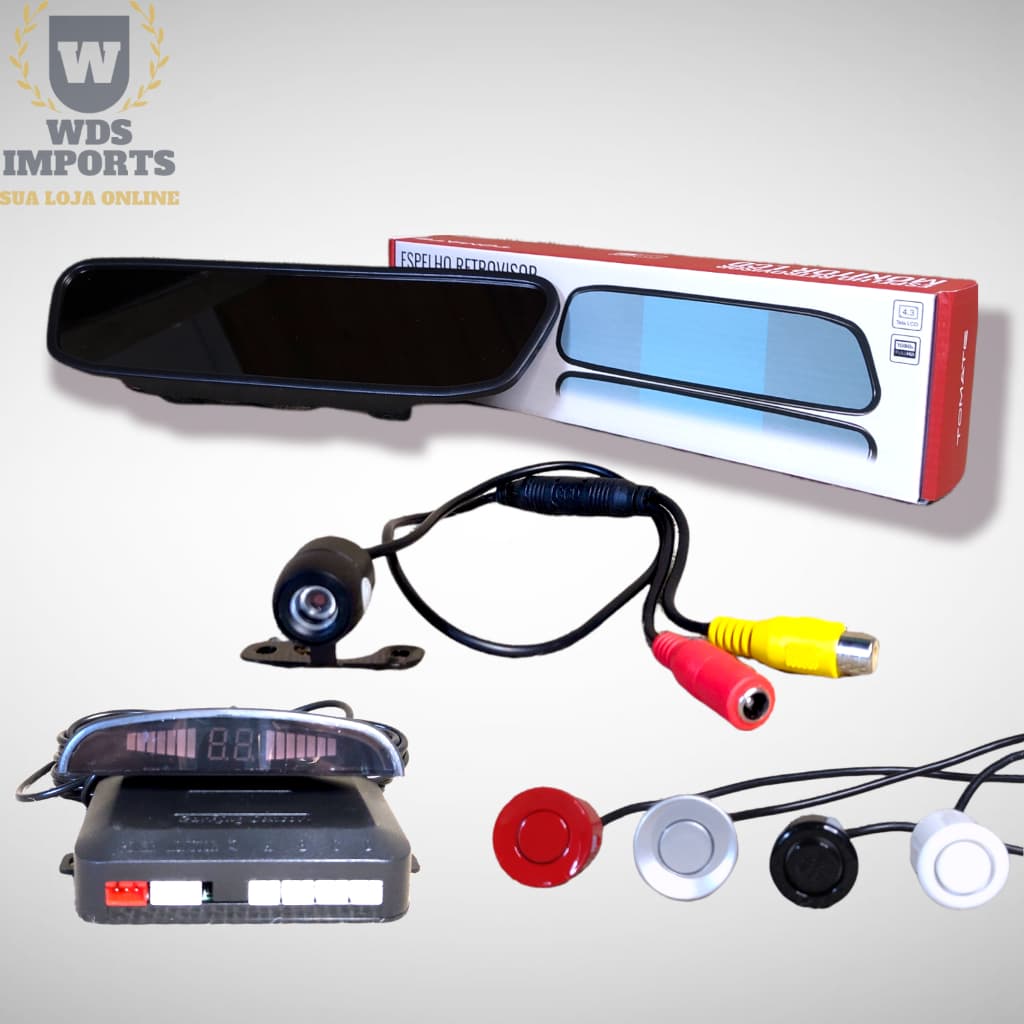 Kit Retrovisor LCD Com Câmera De Ré + Sensor de estacionamento