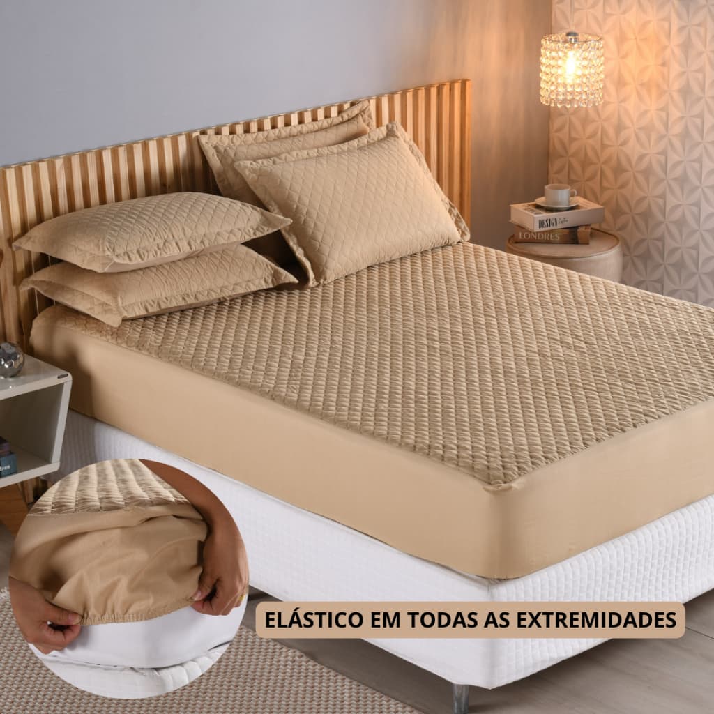 Kit Capa Protetor de Colchão Queen + 2 Portas Travesseiros - Cores Diversas