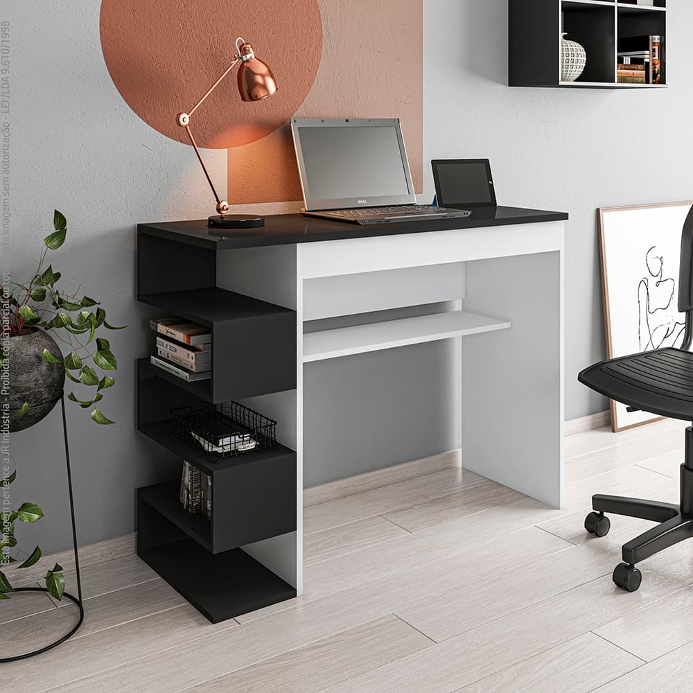 Mesa Para Computador Gamer Elite – Escrivaninha Com Nicho (Branco e Preto)
