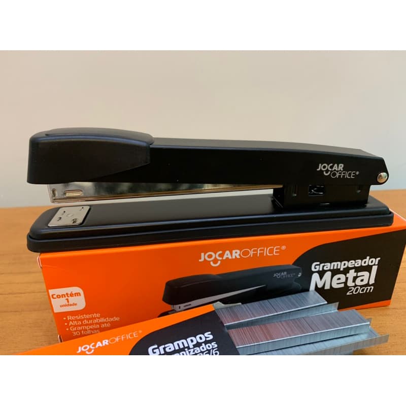 kit Grampeador Metal 20 cm + 5.000 Grampos P/ Grampeador Galvanizado 26/6 - Jocar/Leo Leo