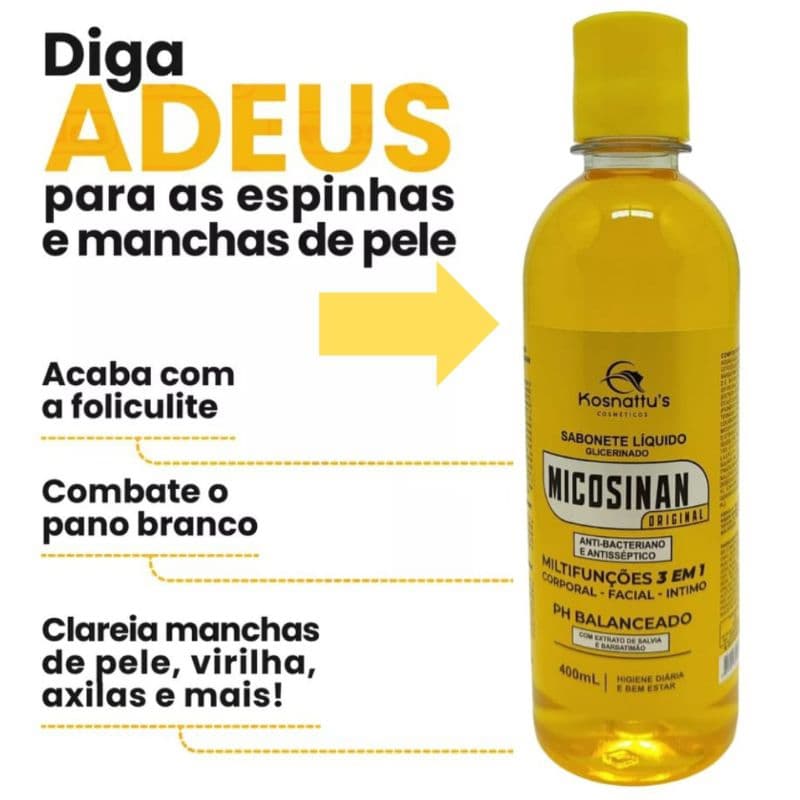 Sabonete Líquido Micosinam Clareador  Antibacteriano  e Antisséptico (Kosnattus) 400 ml