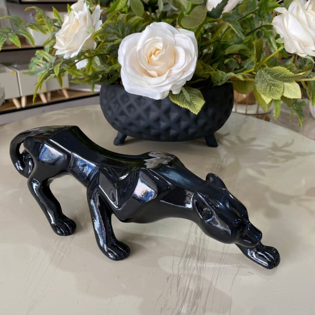 Pantera Negra P Preto Brilho  Escultura Luxo Escritório Sala