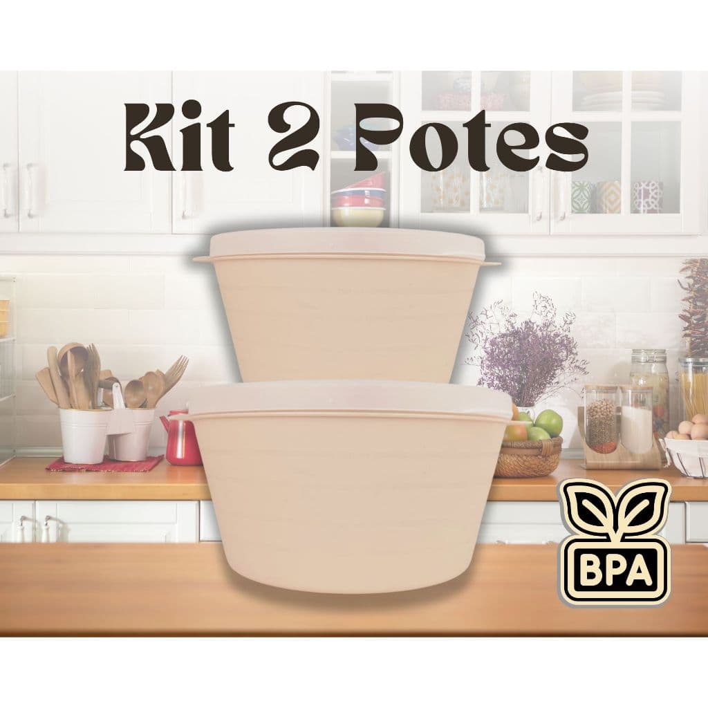 Jogo 2 Potes Redondos p/ Armazenamento Transparente Plastico, Conjunto de Pote com Tampa Transparente Kit Pote Plástico Bege Resistente