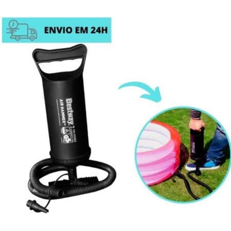 Bomba de Ar Manual Para Encher Boia Colchão e Piscina com Mangueira 3 Picos Portátil