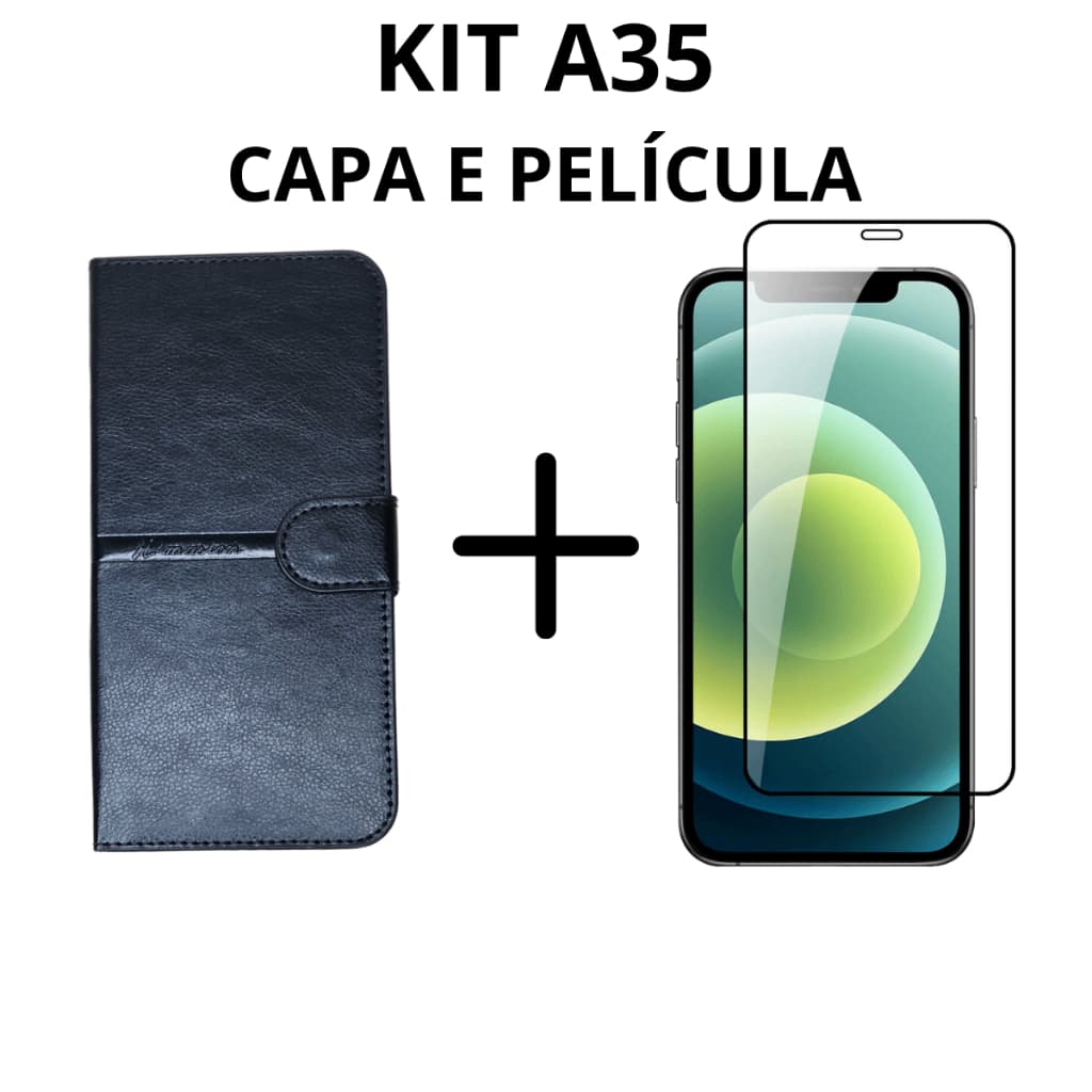 Capa Carteira Galaxy com divisões para cartão  A35 + Película 3D Proteção em Dobro Galaxy A35
