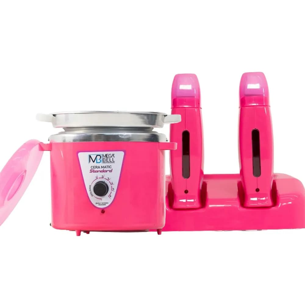 Termocera Panela Depilação 900g c/ Refil + Base Dupla c/ 2 Rollon Toda Rosa Mega Bell
