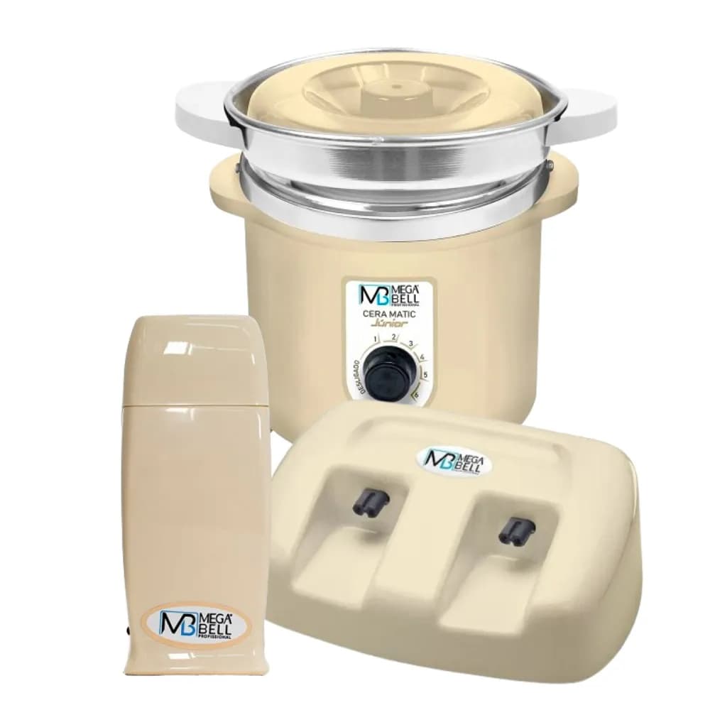 Termocera Panela Depilação 400g c/ Refil + Base Dupla c/ 1 Rollon Bege Mega Bell