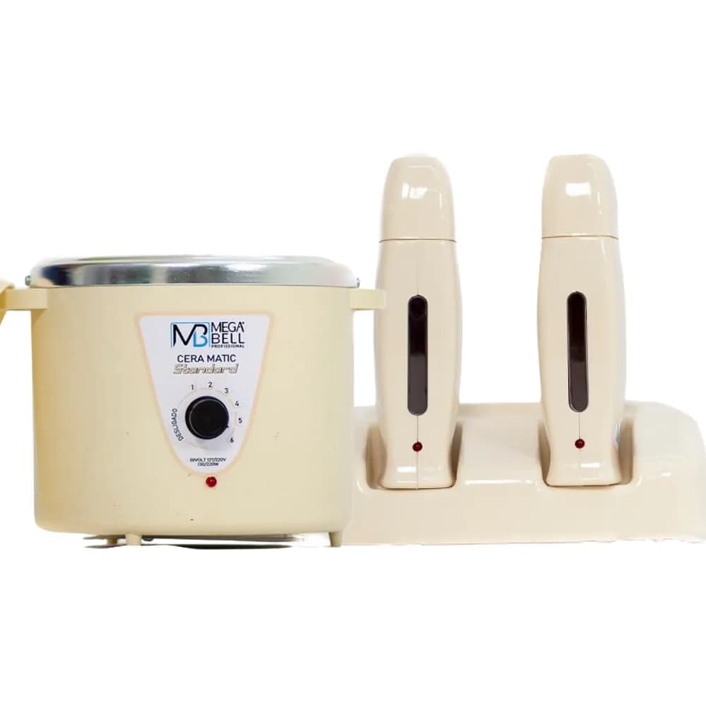 Termocera Panela Depilação 700g Sem Refil + Base Dupla c/ 2 Rollon Bege Mega Bell