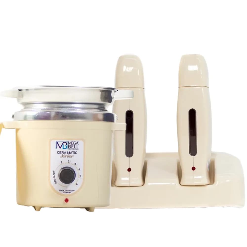 Termocera Panela Depilação 400g c/ Refil + Base Dupla c/ 2 Rollon Bege Mega Bell