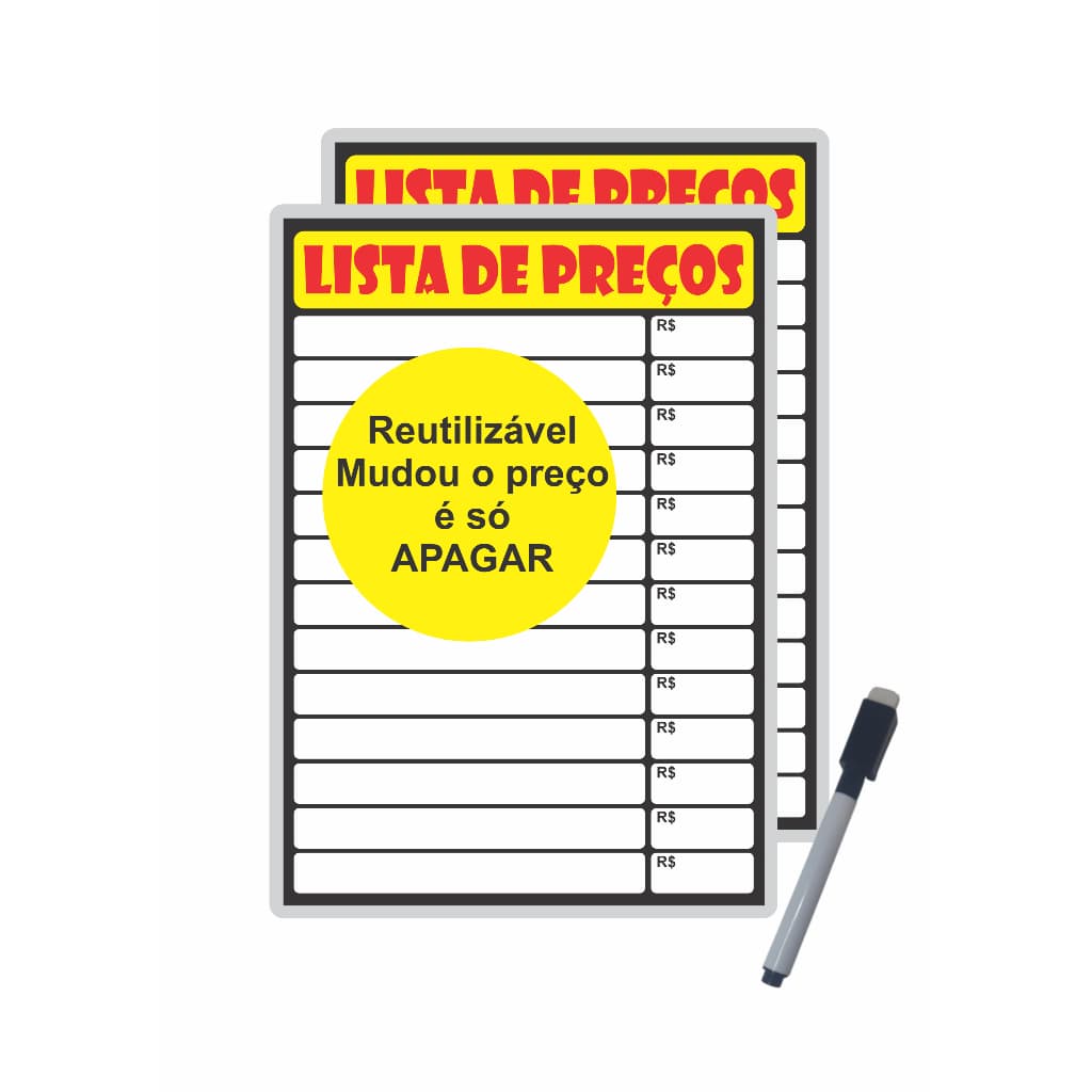 Placa de Preço Cartaz Lista de Preços Reutilizável