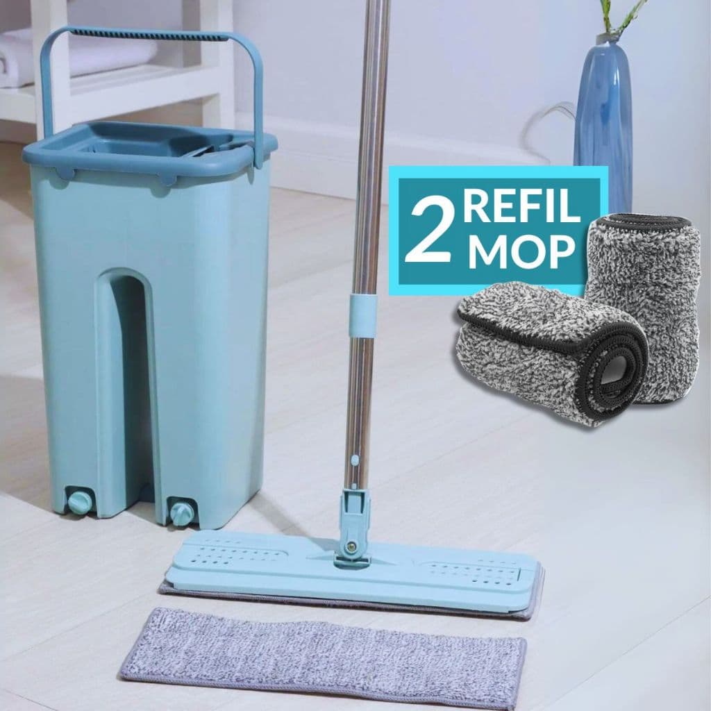 Rodo Mop FLAT Com Balde Lava E Seca Tira Pó 2 Refil OU Refil Mop FLAT Com 2 Unidades Microfibra