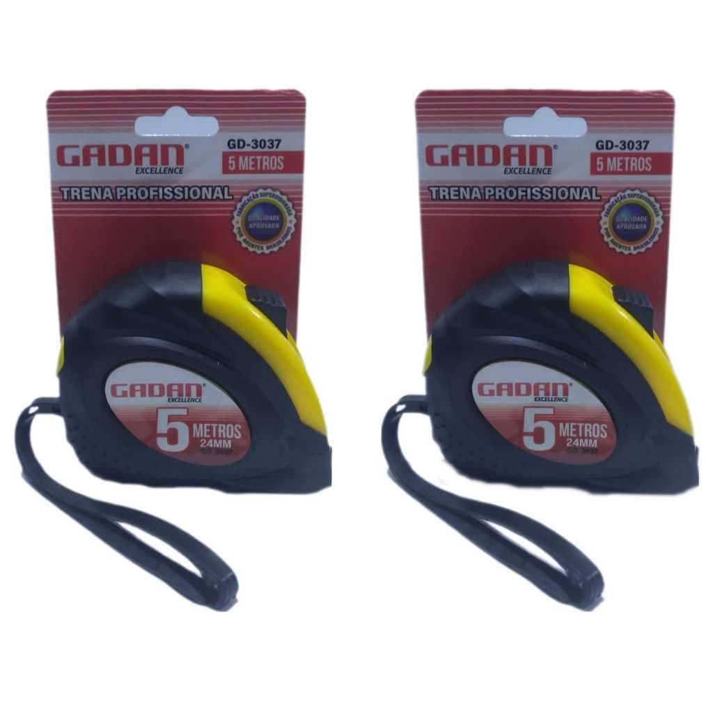 Kit com 2 unidades Trena Profissional 5 Metros Emborrachada com Trava - Gadan (Ponta Imantada) 5MX24MM