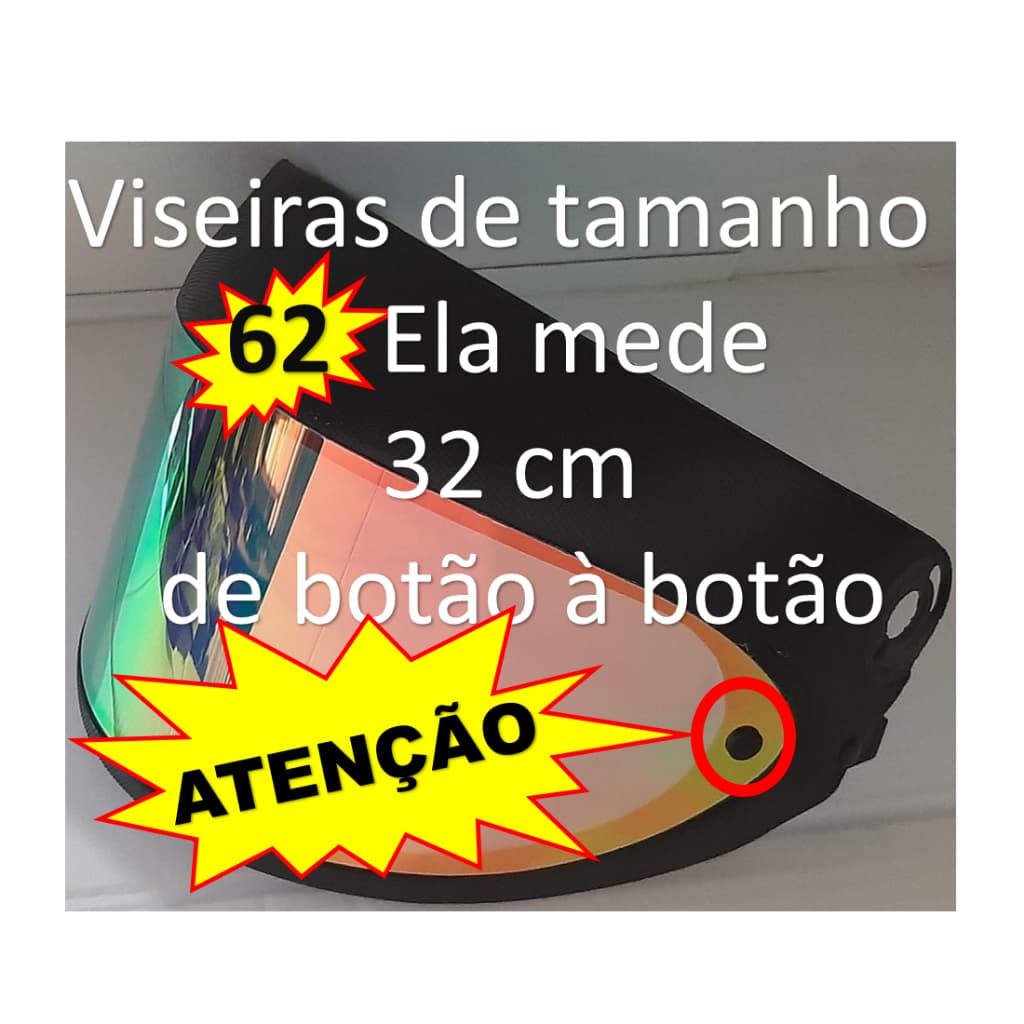 Viseira SERVE NO TAMANHO 62  capacete TAURUS Modelo San Marino(VISEIRA MEDE 32CM DE BOTÃO A BOTÃO)