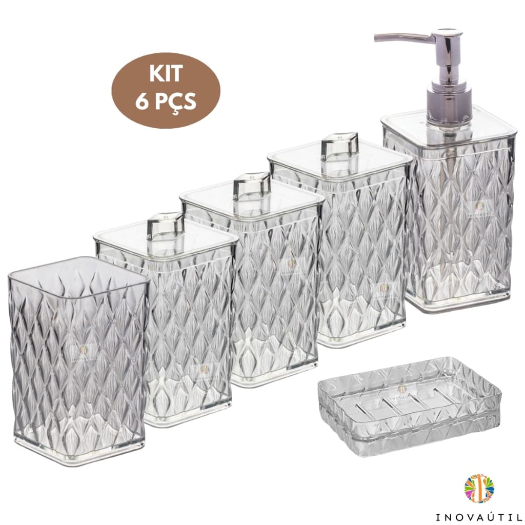 Kit Banheiro 6pç Porta Sabonete Líquido Saboneteira Porta Cotonete e Porta Escova Kit Lavabo Kit Pia de Banheiro