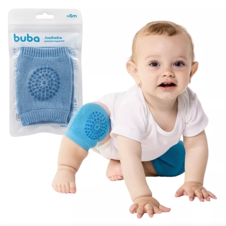 Joelheiras Antiderrapante Buba - (Azul) para Bebês Engatinhar, Macias e Confortáveis